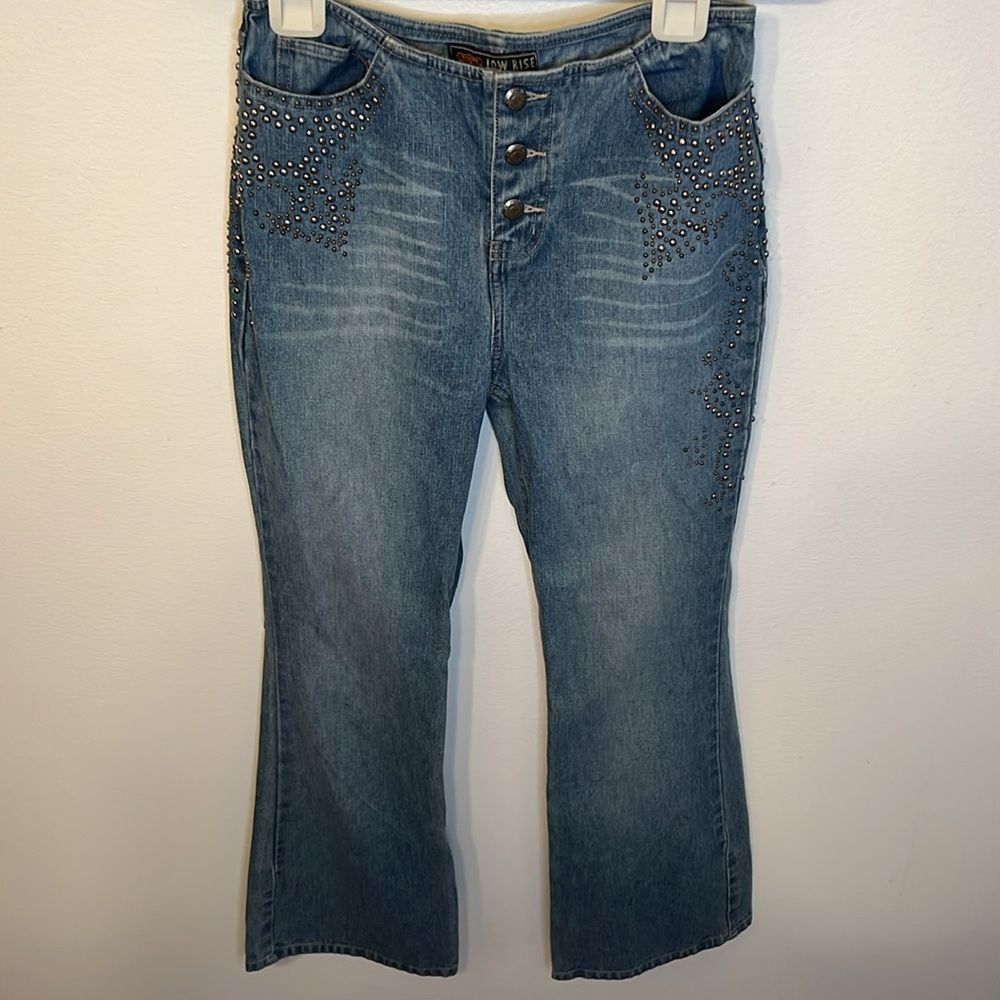 Route 66 Womens Vintage Low Rise Embellished Flare Button Fly Jeans 6 Y2K